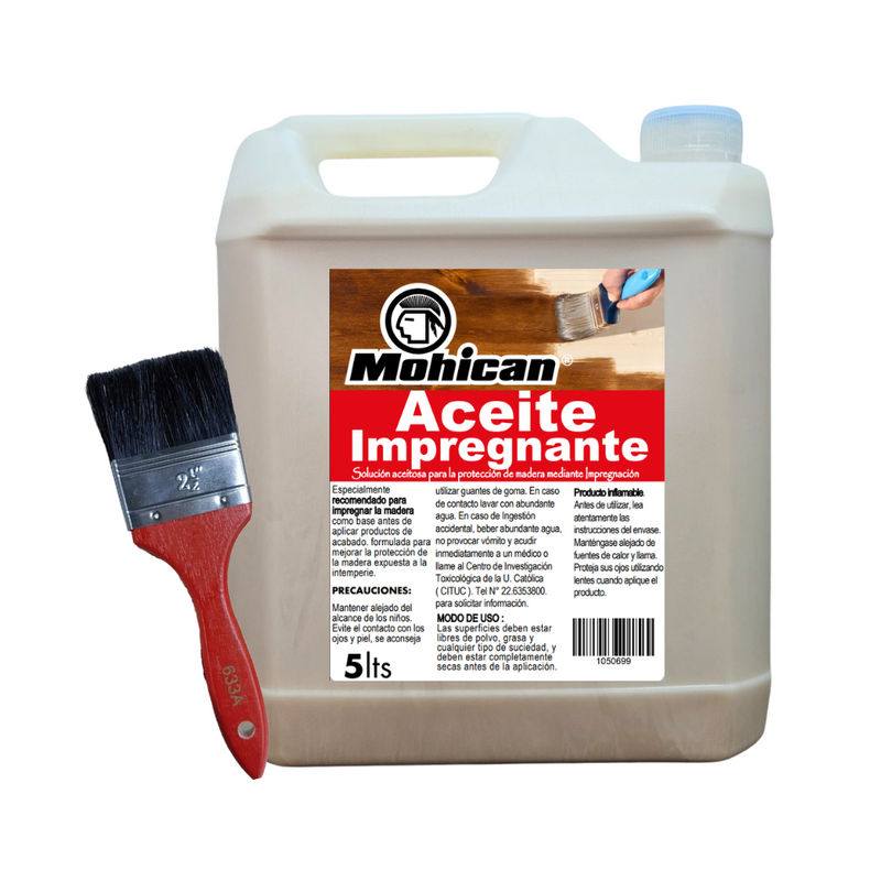 PROMO ACEITE IMPREGNANTE BIDÓN 5LTS + BROCHA MOHICAN 2 1/2''