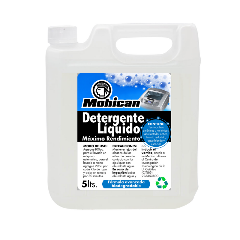 Detergente Liquido Concentrado Ropa Premium Mohican 5 Lts