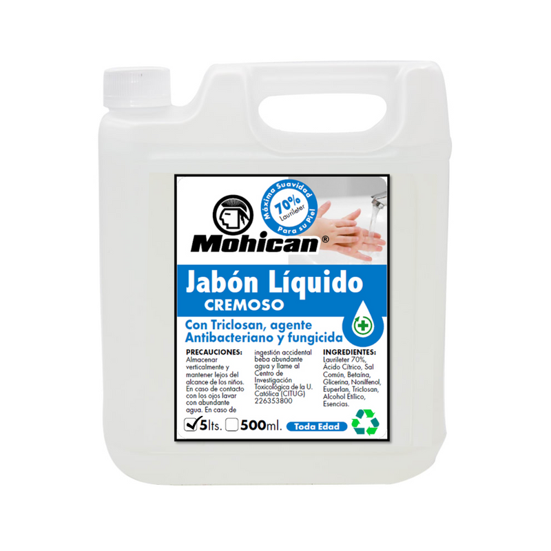 JABON LIQUIDO GLICERINA CON BACTERICIDA MOHICAN 5 LT