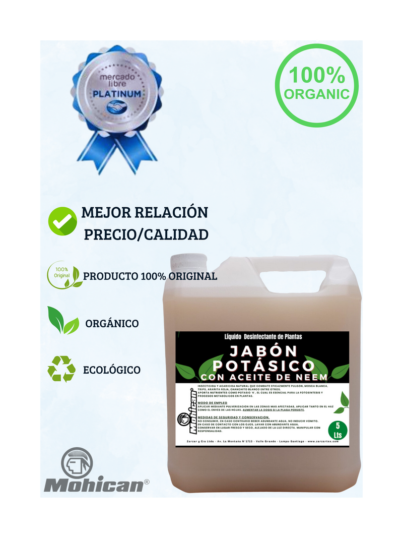 JABÓN POTÁSICO CON NEEM 5L + MATAMALEZA HERBICIDA 1L MOHICAN