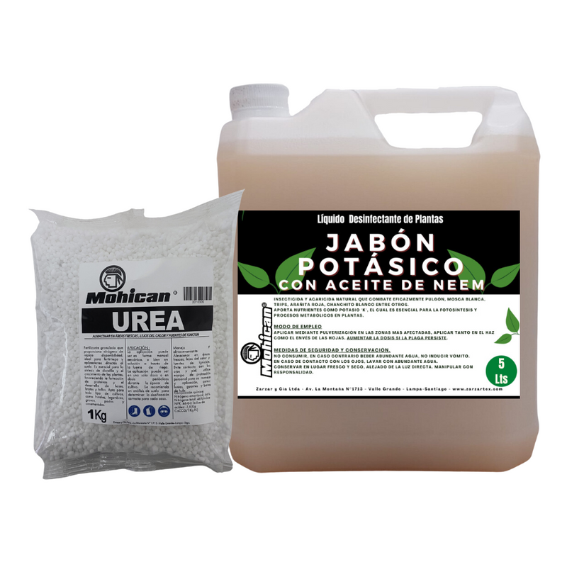 PROMO JABÓN POTÁSICO CON ACEITE DE NEEM 5 LTS + UREA 1 KG