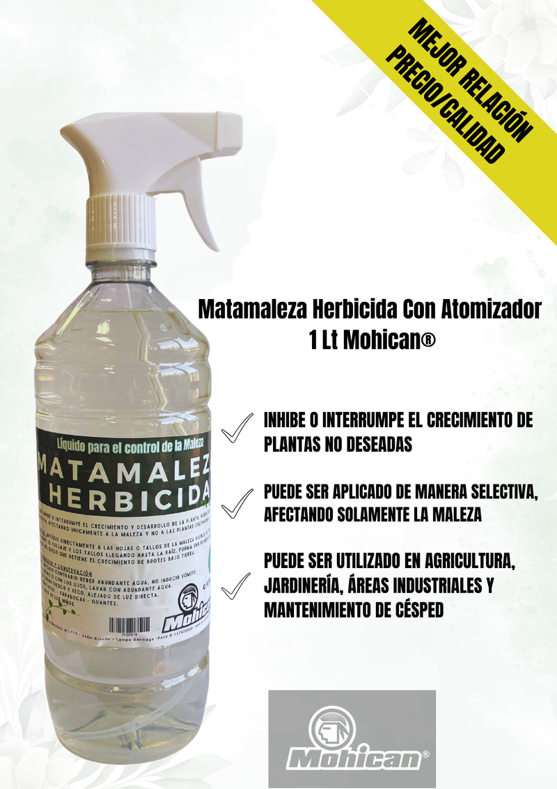 MATAMALEZA HERBICIDA GLIFOSATO CON ATOMIZADOR 1LT MOHICAN®