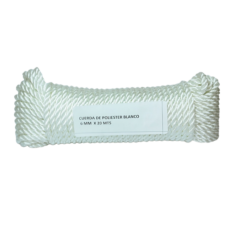 Cuerda De Poliester 6 Mm X 20 M Blanco Zarzartex