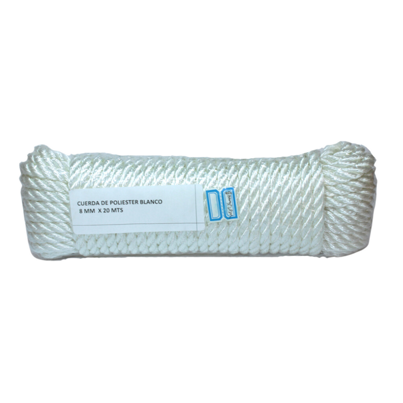 Cuerda De Poliester 8 Mm X 20 M Blanco Zarzartex