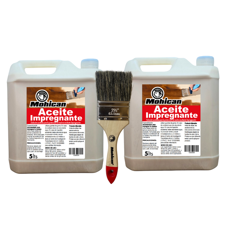 PROMO  2X ACEITE IMPREGNANTE 5 LTS + BROCHA MOHICAN 2 1/2''