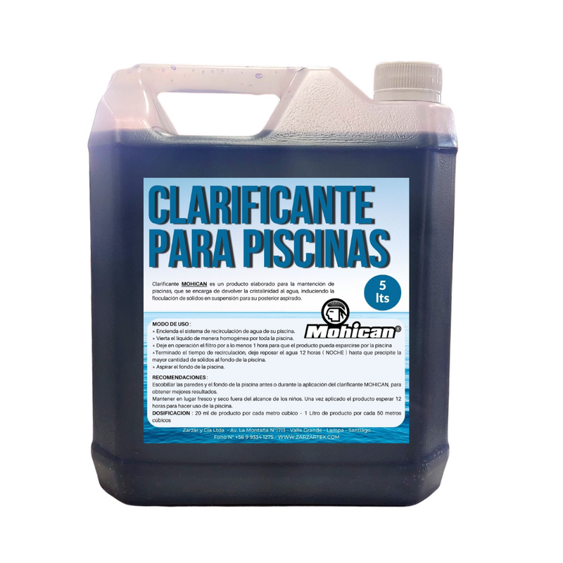 CLARIFICANTE PARA PISCINA LIQUIDO BIDON 5 LTS MOHICAN