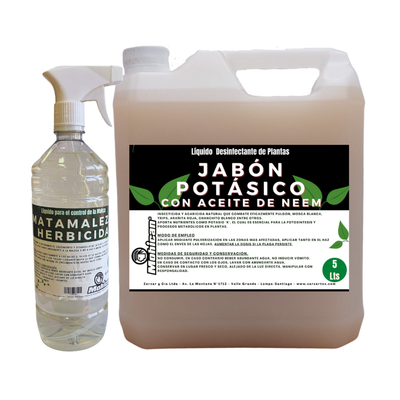 JABÓN POTÁSICO CON NEEM 5L + MATAMALEZA HERBICIDA 1L MOHICAN