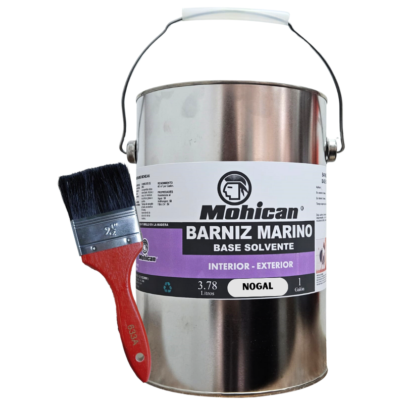 PROMO BARNIZ MARINO BASE SOLVENTE 1GAL NOGAL +BROCHA 2 1/2''