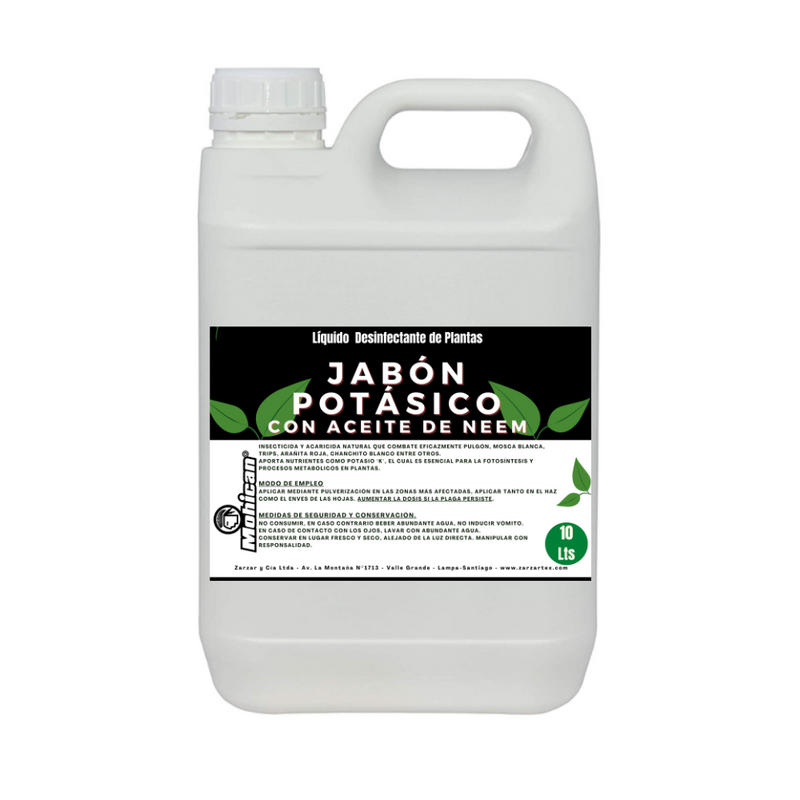 JABON POTÁSICO LIQUIDO CON ACEITE DE NEEM 10 LTS