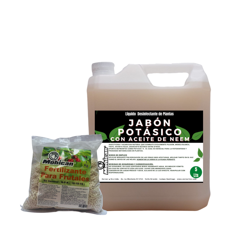 PROMO JABÓN POTÁSICO NEEM 5L + FERTILIZANTE FRUTALES 1 KG