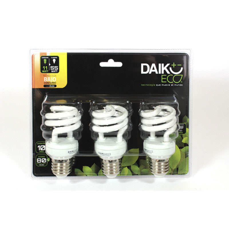 Ampolleta Ahorro Energia 11 W Luz Calida Display 3 Uni Daiku