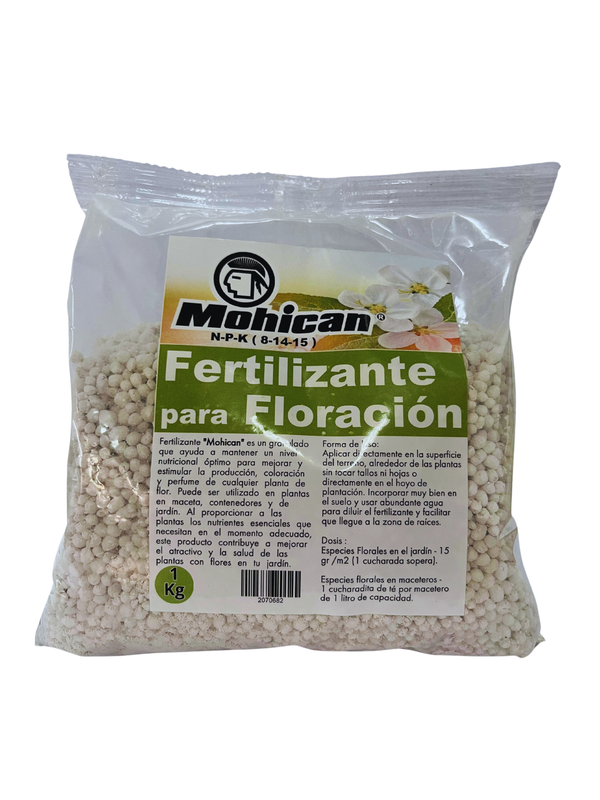 FERTILIZANTE PARA FLORACIÓN DE PLANTAS BOLSA 1 KG MOHICAN