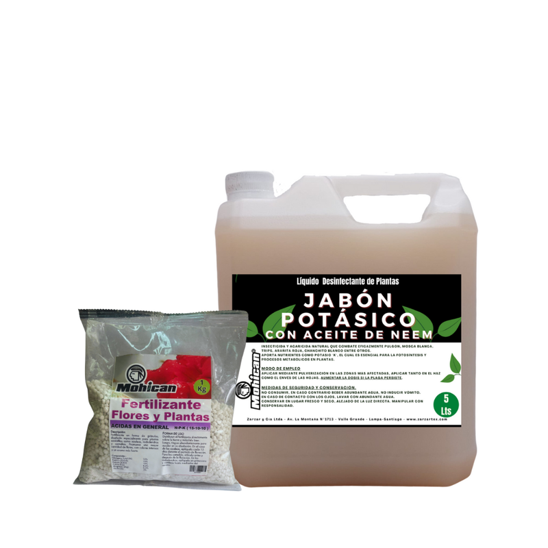 PROMO JABÓN POTÁSICO NEEM 5L + FERTILIZANTE ACIDAS 1 KG