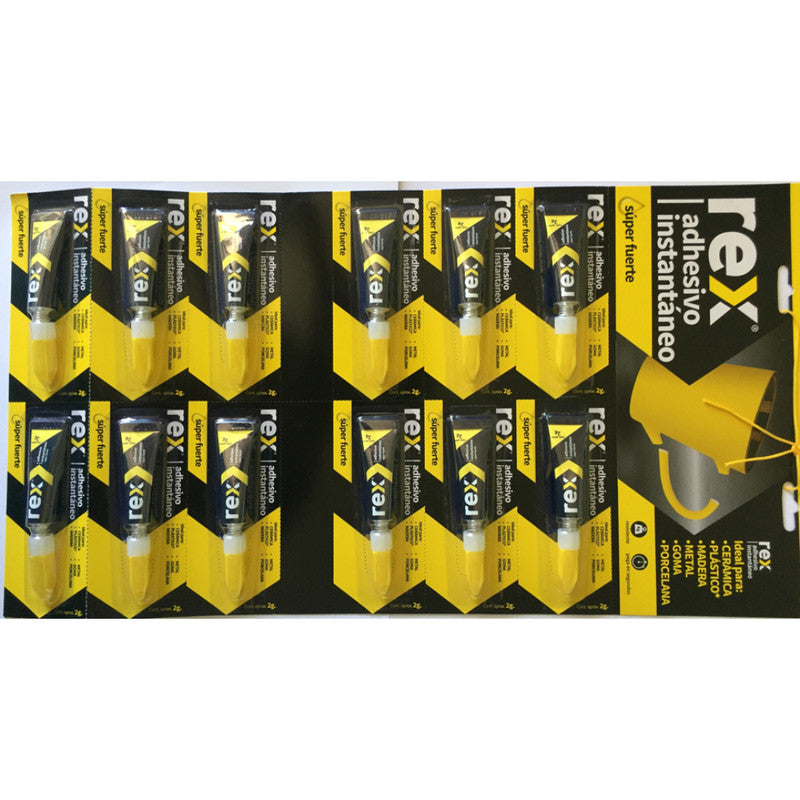 ADHESIVO INSTANTÁNEO REX, 2 GR TIRA X 12 PCS