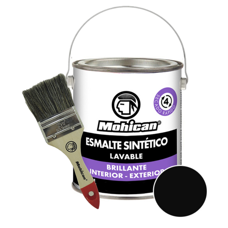 PROMO ESMALTE SINTETICO NEGRO GALÓN + BROCHA 2 1/2'' MOHICAN