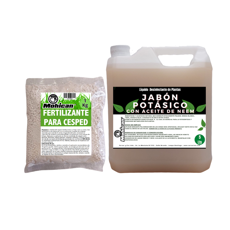 PROMO JABÓN POTÁSICO ACEITE NEEM 5LTS + FERTI CESPED 1KG