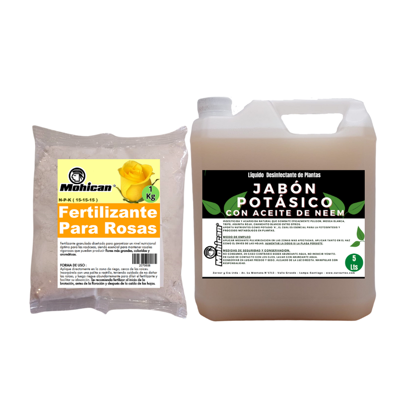 PROMO JABÓN POTÁSICO ACEITE NEEM 5LTS + FERTI ROSAS 1KG