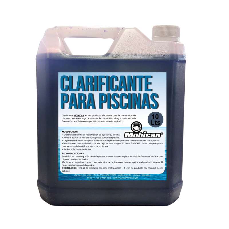 CLARIFICANTE PARA PISCINA LIQUIDO BIDON 10 LTS MOHICAN