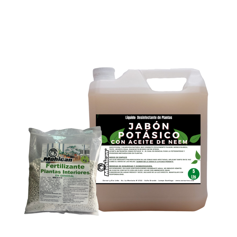 PROMO JABÓN POTÁSICO NEEM 5L + FERTILIZANTE INTERIORES 1 KG