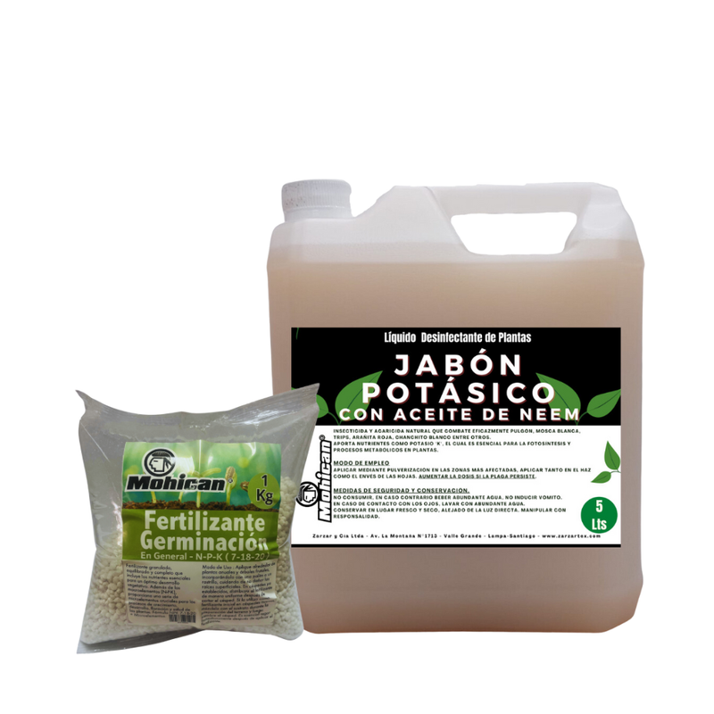 PROMO JABÓN POTÁSICO NEEM 5L + FERTILIZANTE GERMINACIÓN 1 KG