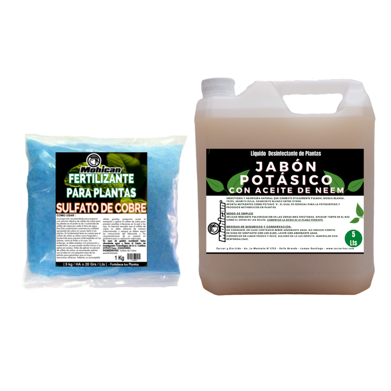 PROMO JABÓN POTÁSICO ACEITE NEEM 5LT + FERTI SULF COBRE 1KG