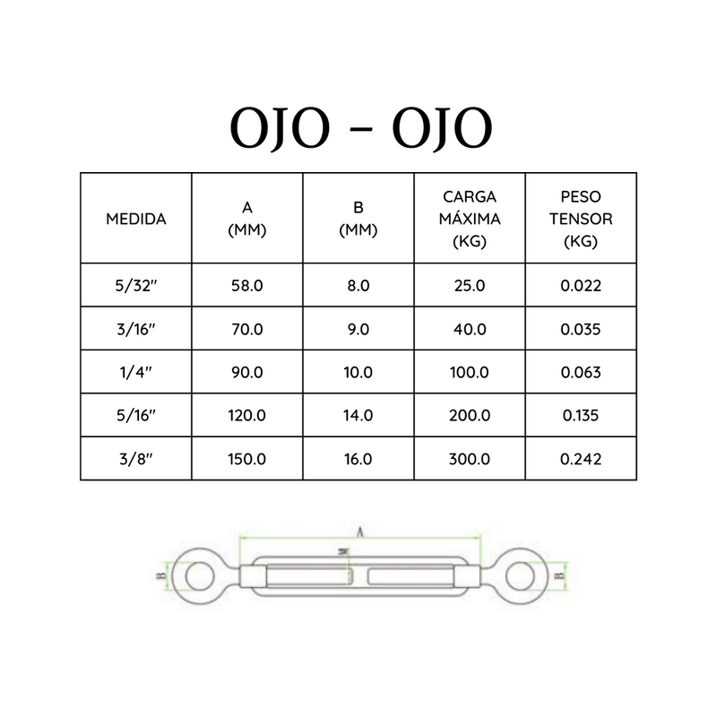 Tensores  Para Cable Ojo-ojo 3 Uni 5/16  Mohican