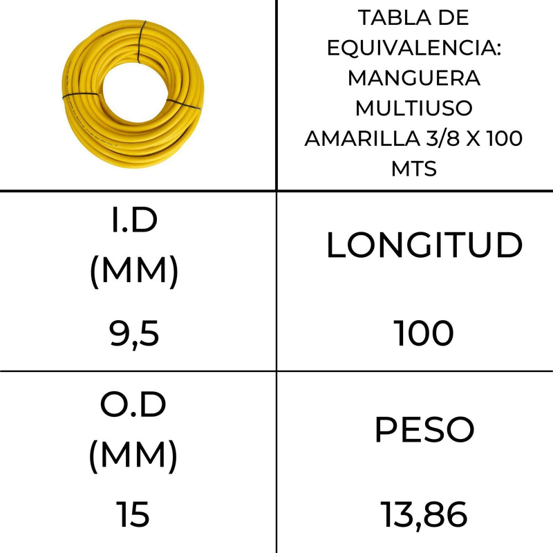 Manguera Multiuso Amarilla 3/8'' x 100 Mts