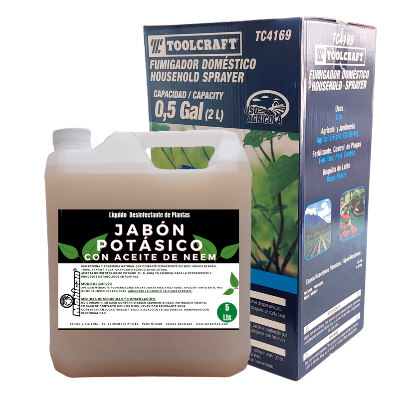 PROMO JABÓN POTÁSICO 5LTS CON ACEITE DE NEEM + FUMIGADOR 2L